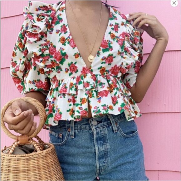RHODE Elodie White Dazzle Floral Blouse Top - Picture 1 of 9